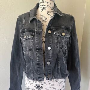 JBD Black Distressed Cropped Women's Denim Jacket Size M